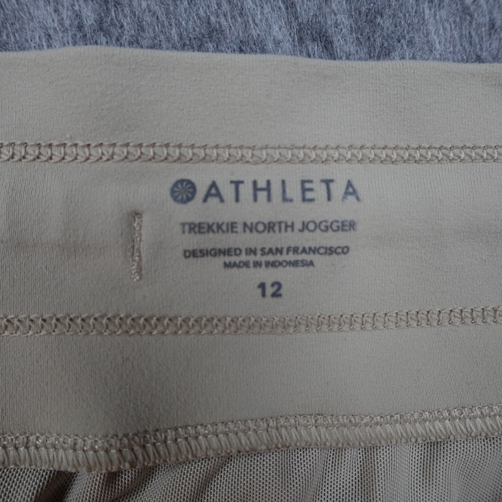 Athleta Jogger Womens 12 Tan Trekkie North Zipper Pocket Hiking Lightweight - Picture 9 of 13